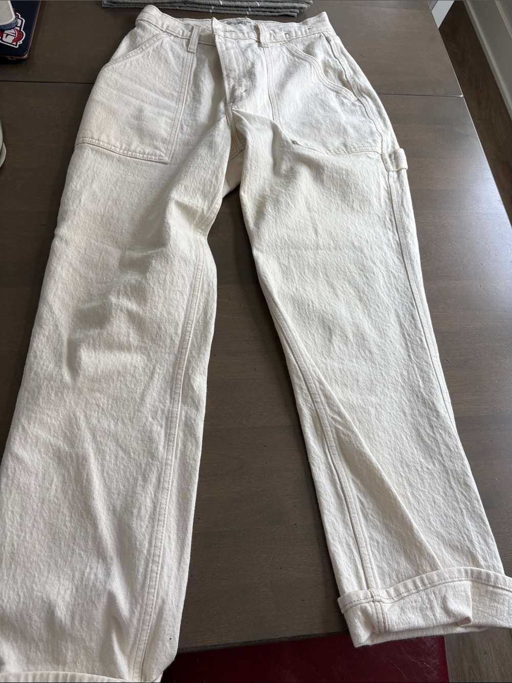 Cream Cargo Style Pants - Straight Leg